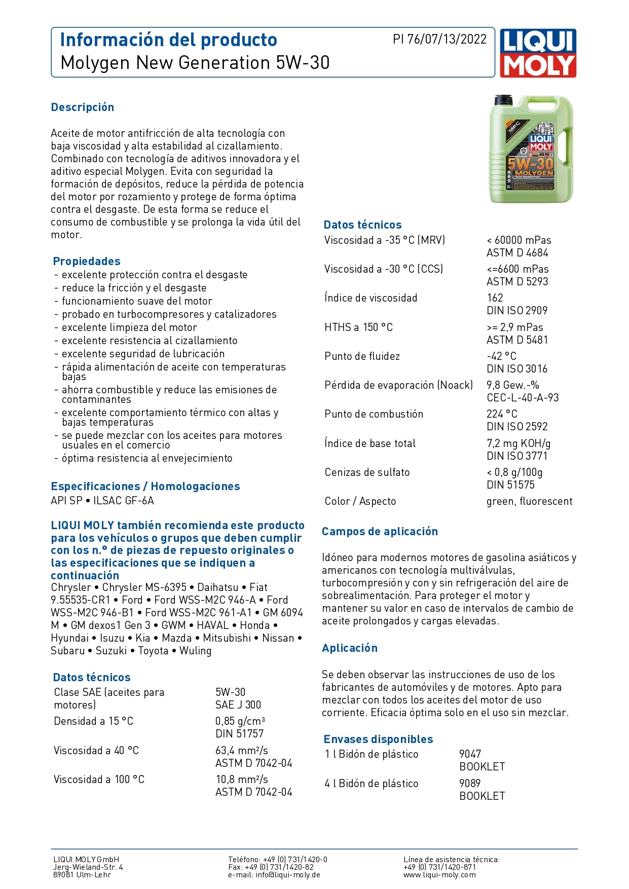 Aceite de Motor Molygen New Generation 5W-30 4L