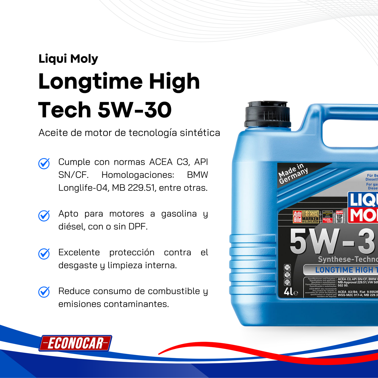 Aceite Sintetico Liqui Moly Longtime High Tech 5w30 4 Litros
