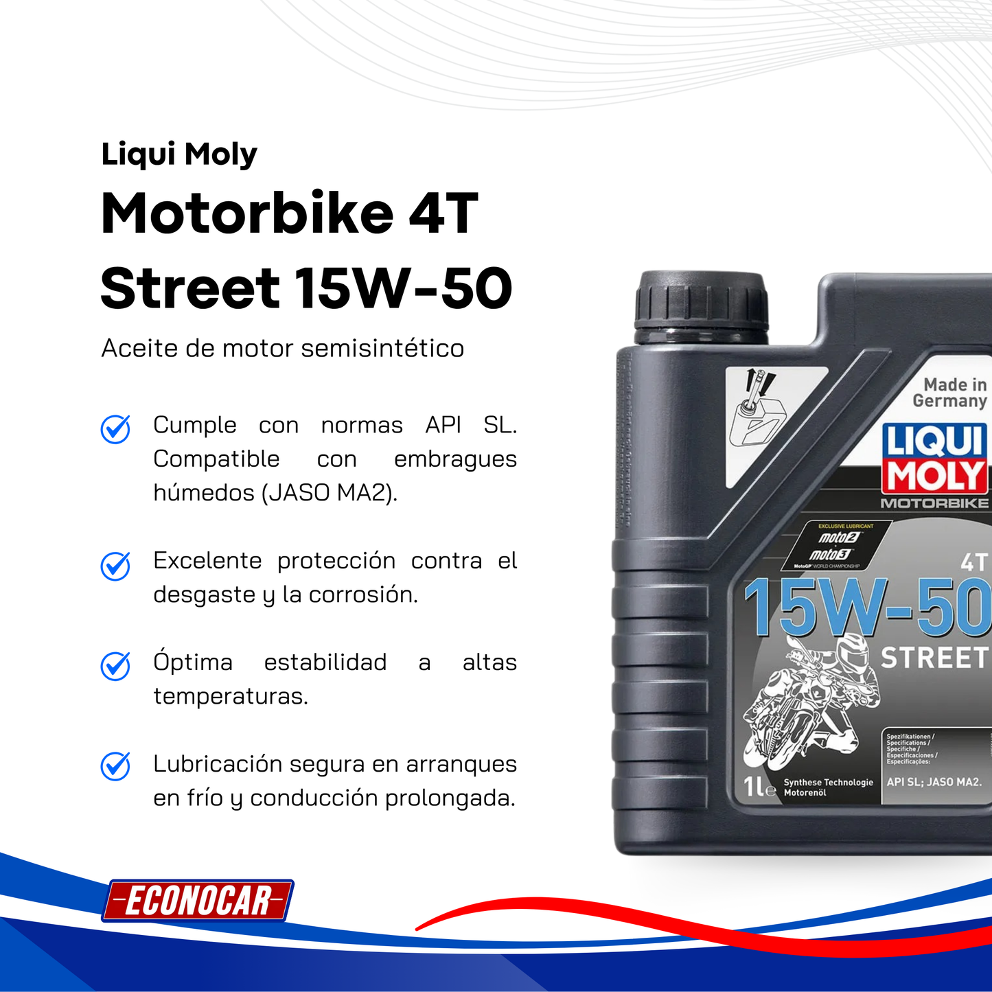 Aceite Semisintético Liqui Moly Motorbike 4T Street 15W-50 1L