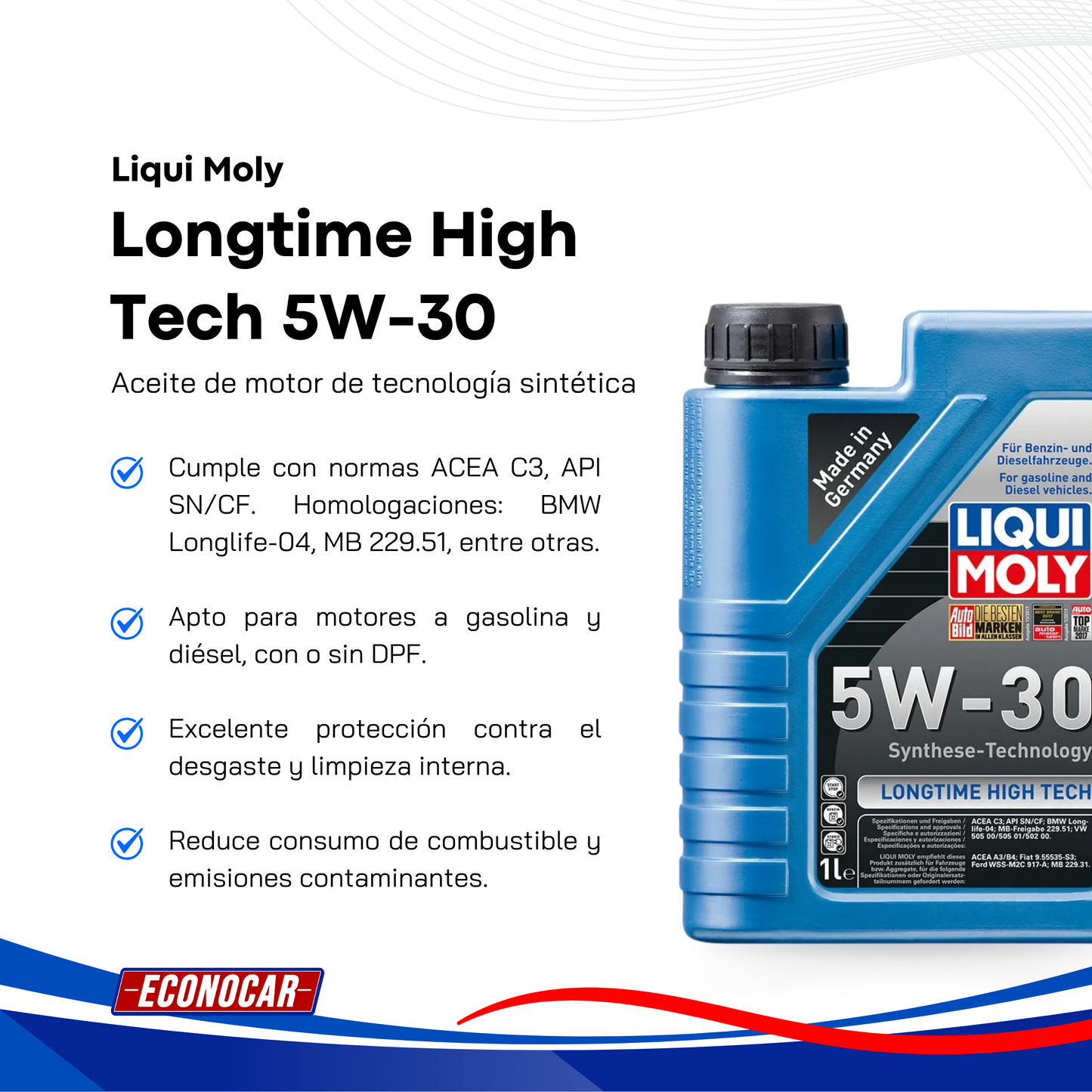 Aceite Sintético Liqui Moly Longtime High Tech 5w30 1 Litro