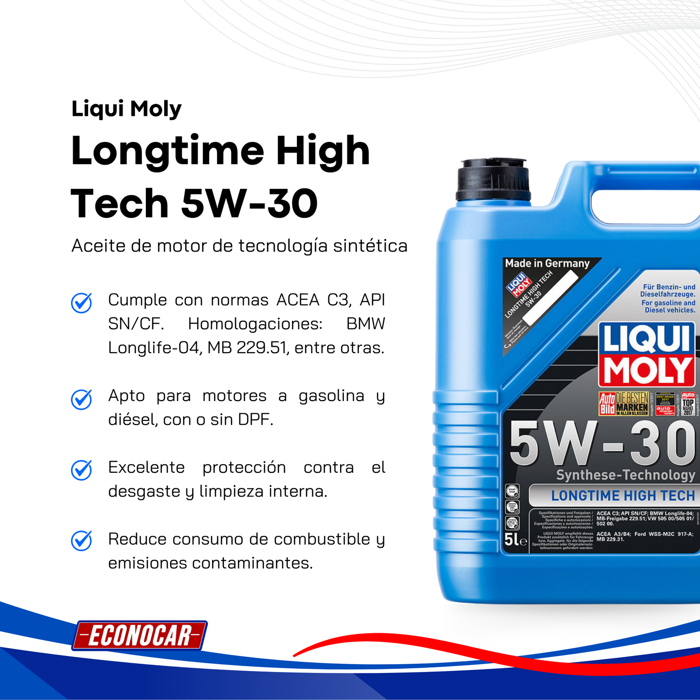 Aceite Sintético Liqui Moly Longtime High Tech 5w30 5 Litros
