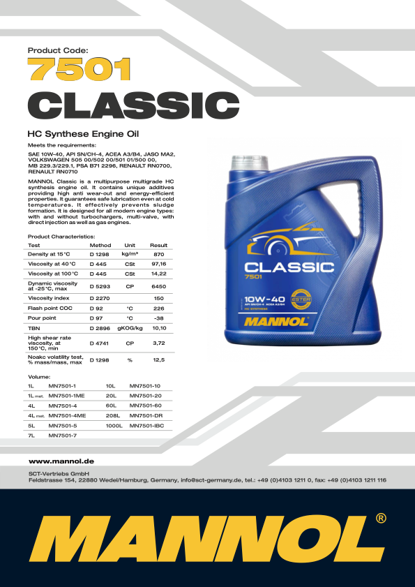 Aceite Sintético Mannol Classic 10W-40 4L