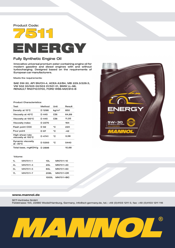 Aceite Sintético Mannol Energy 5W-30 4L